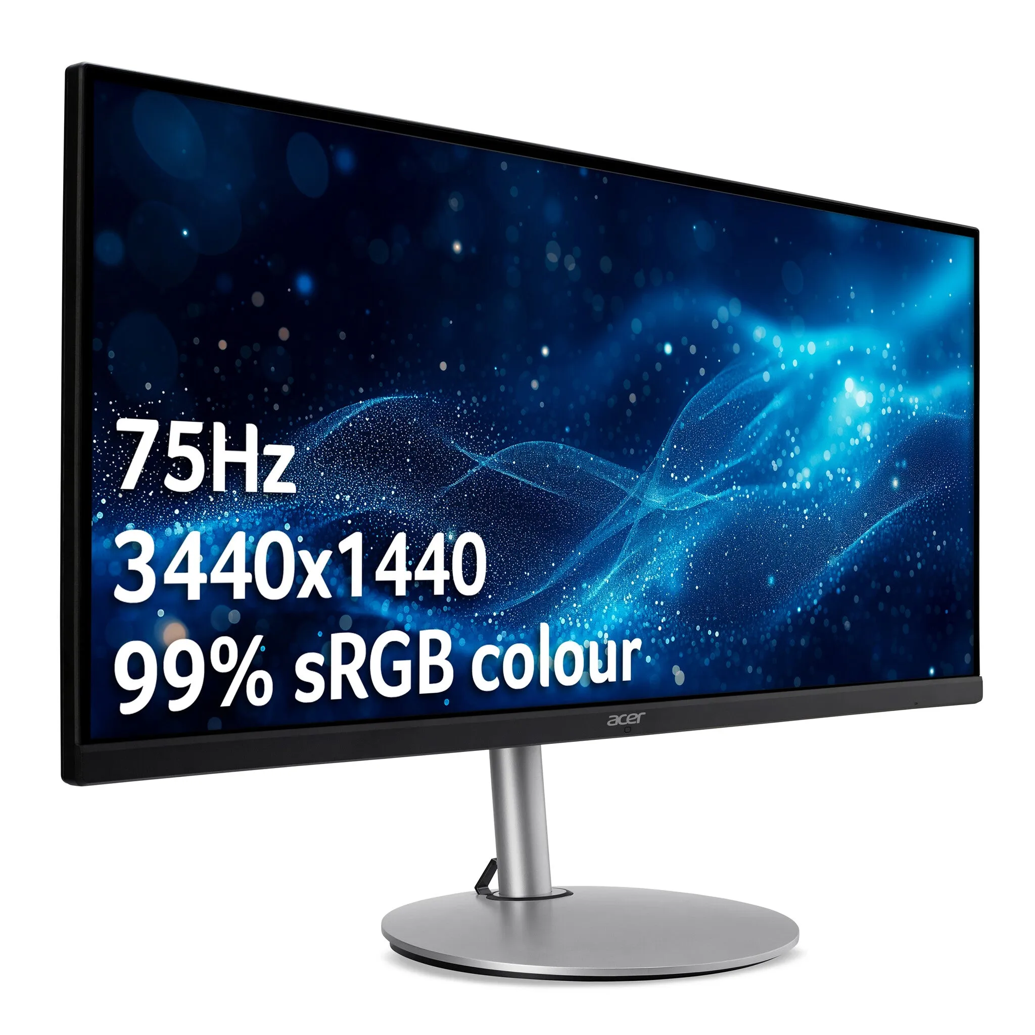 Acer CB2 CB342CKsmiiphzx 34" Wide Quad HD Ultrawide Monitor - 75Hz, 1ms, IPS, AMD FreeSync, Height Adjustable, Speakers, Silver and Black