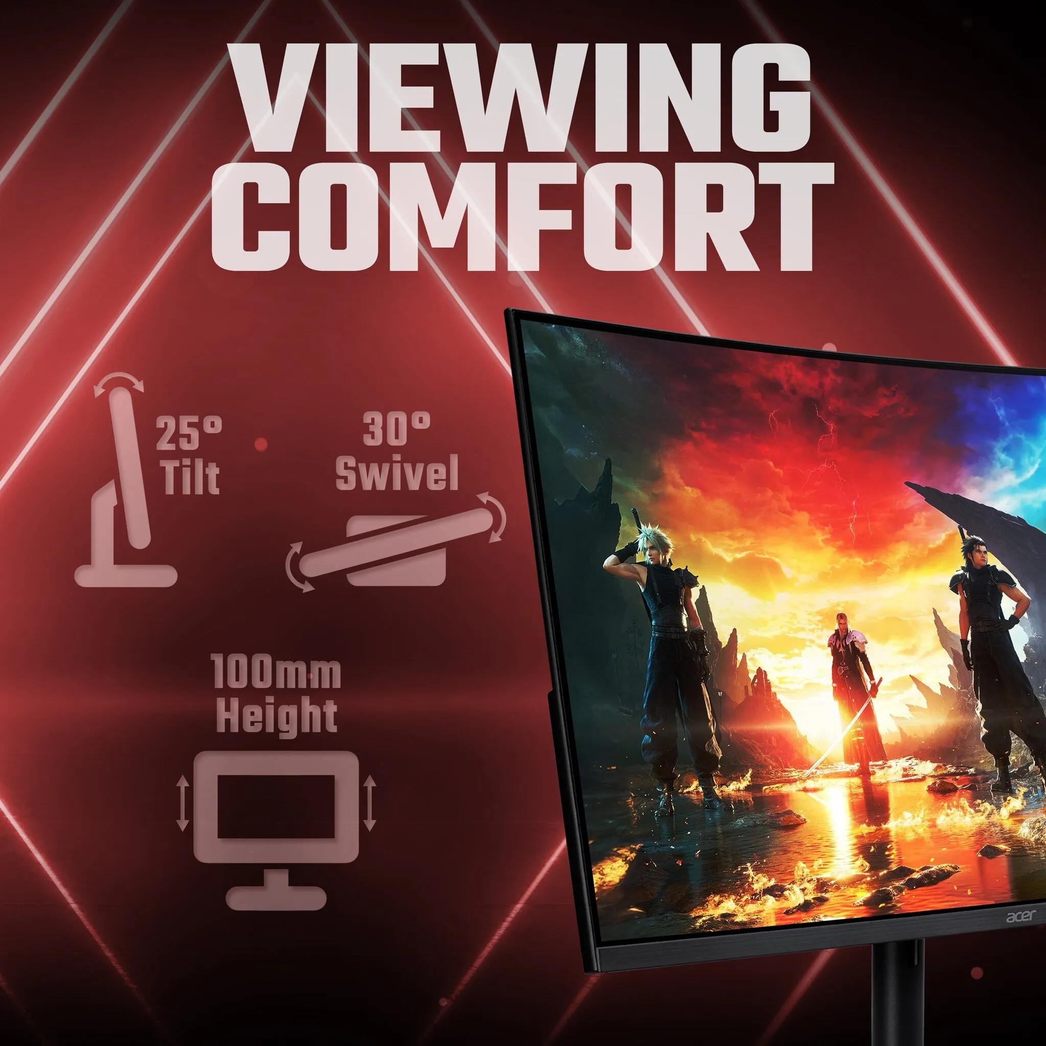 Acer Nitro XZ322QUV3 31.5" Quad HD Curved Gaming Monitor - 180Hz, 1ms, TFT, AMD FreeSync, Height Adjustable, Speakers, Black
