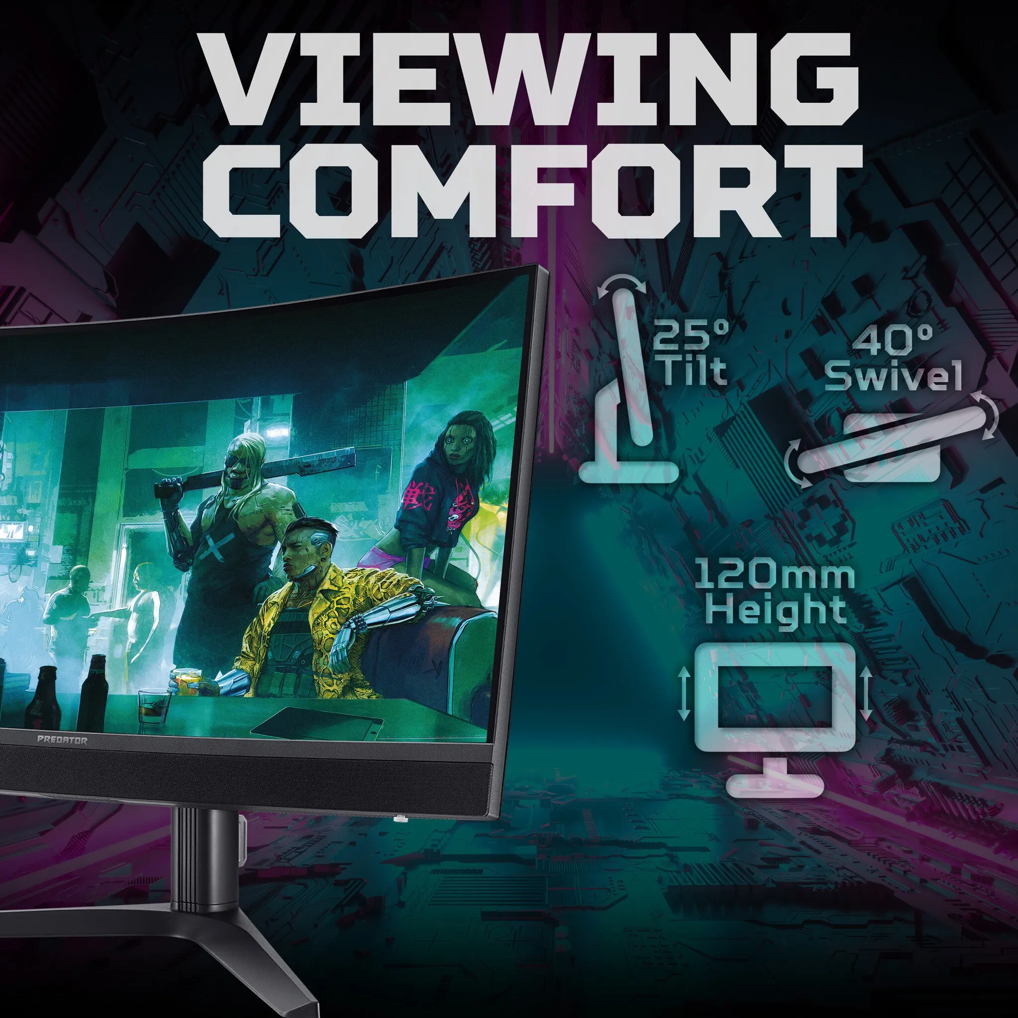 Acer Predator X34V3 34" Wide Quad HD Curved Gaming Monitor - 180Hz, 1ms, VA, AMD FreeSync Premium, Height Adjustable, Speakers, Black