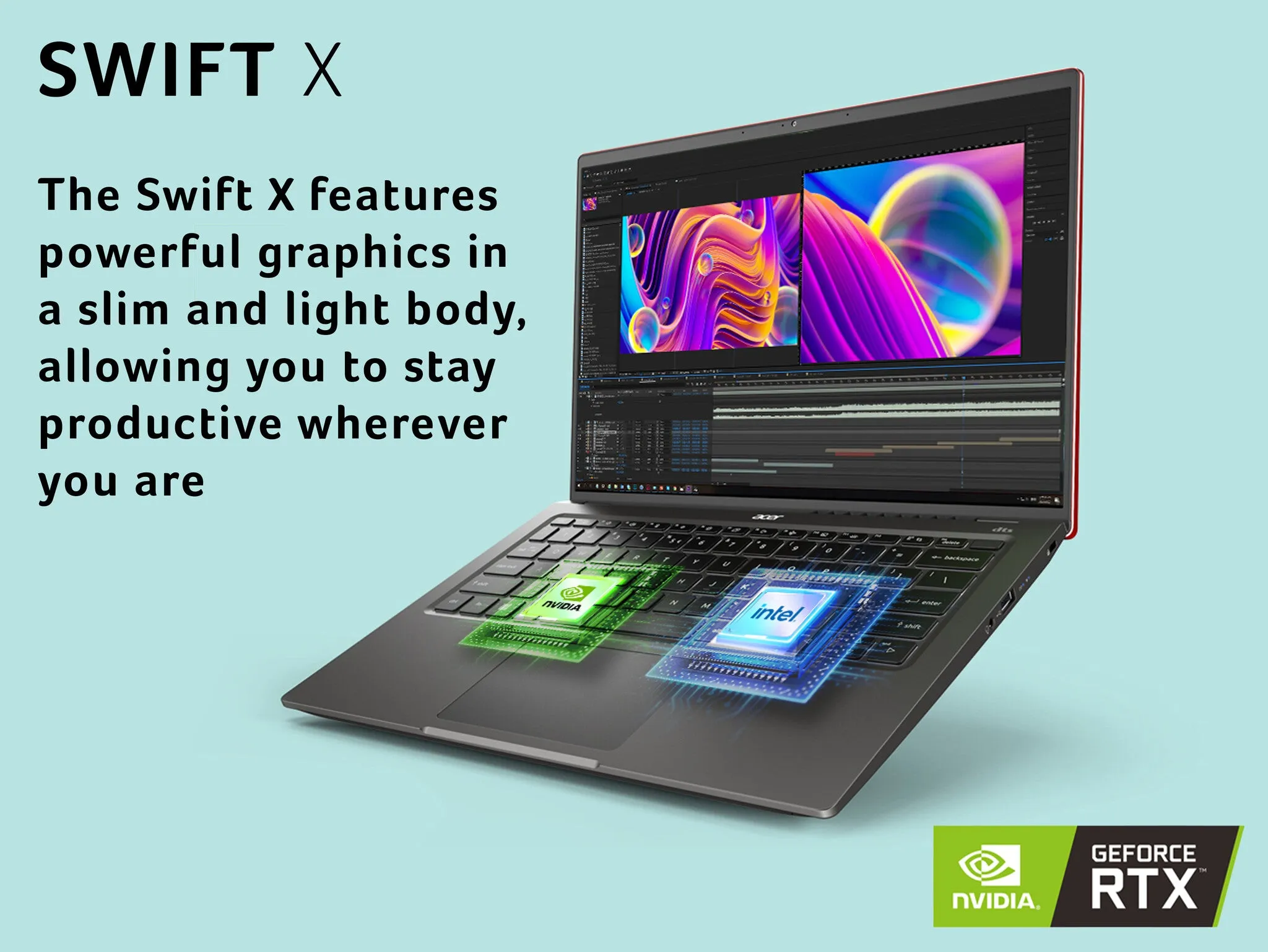 Acer Swift X SFX14-51G 14" Laptop - Intel Core i7-1260P, 16GB RAM, 1TB SSD, NVIDIA GeForce RTX 3050, Quad HD Display, Windows 11, Iron