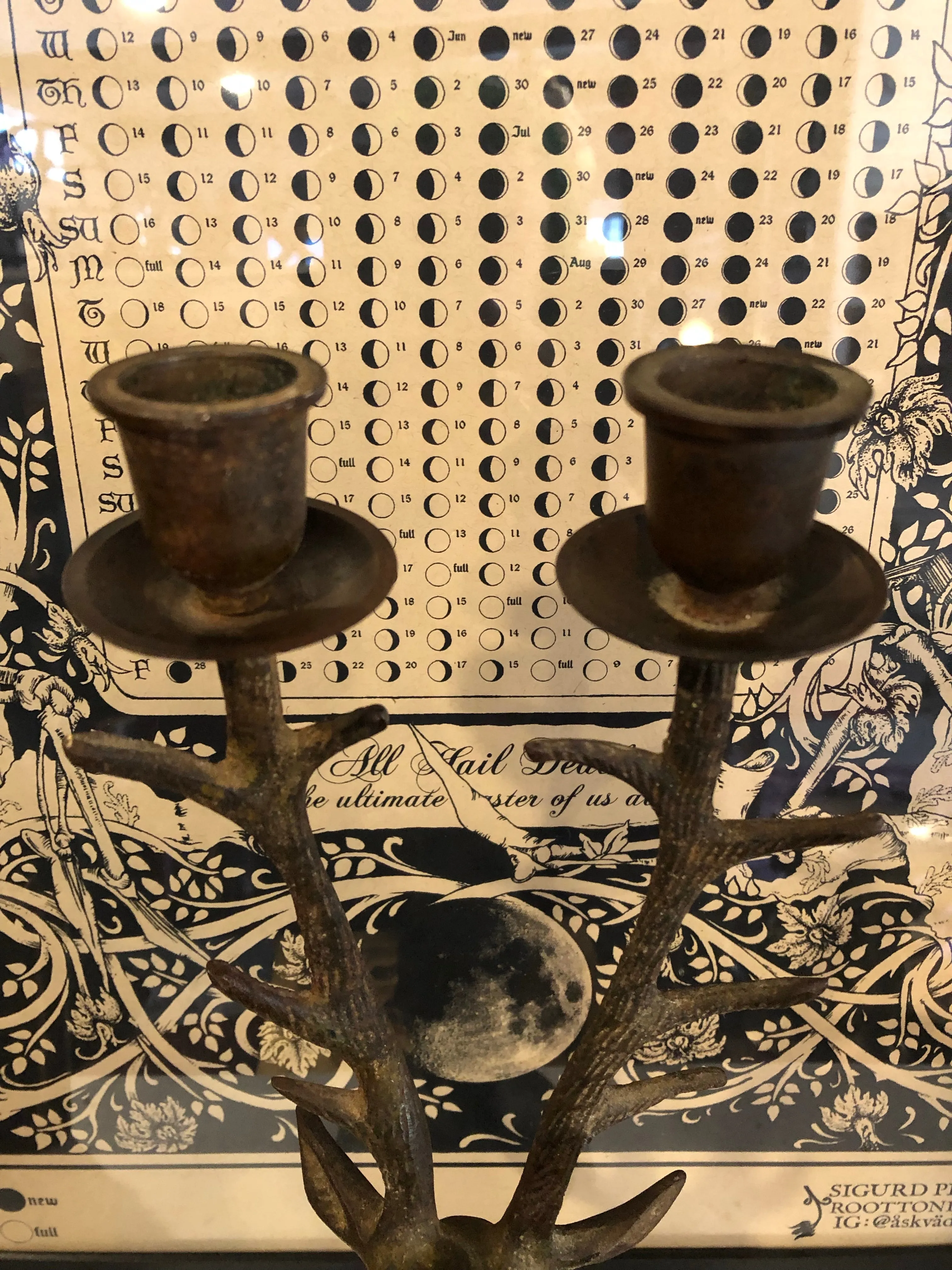 Antique Aged Brass Deer Double Candlestick