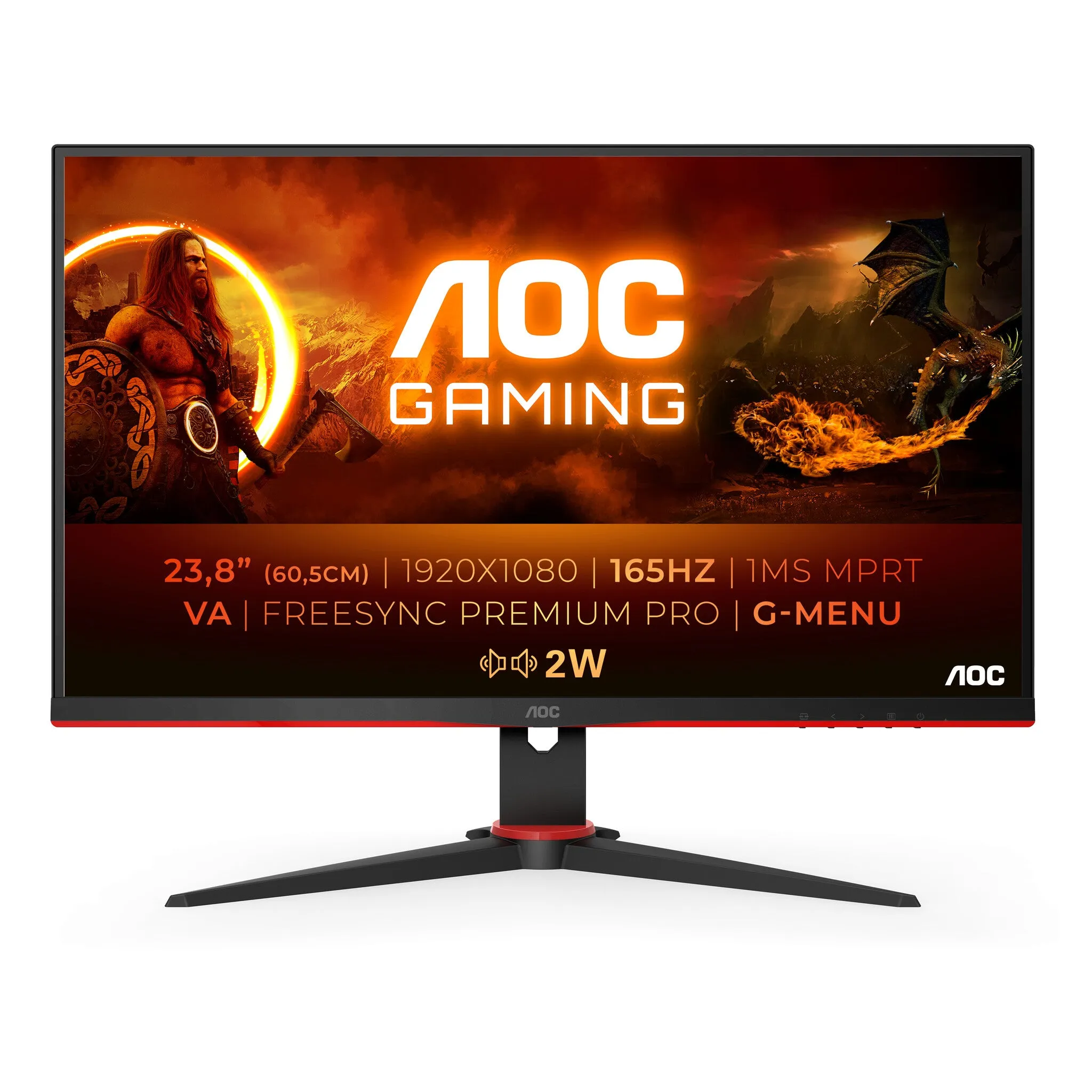 AOC 24G2SAE/BK 23.8" Full HD Gaming Monitor - 165Hz, 1ms, VA, AMD FreeSync Premium, Speakers, Black and Red