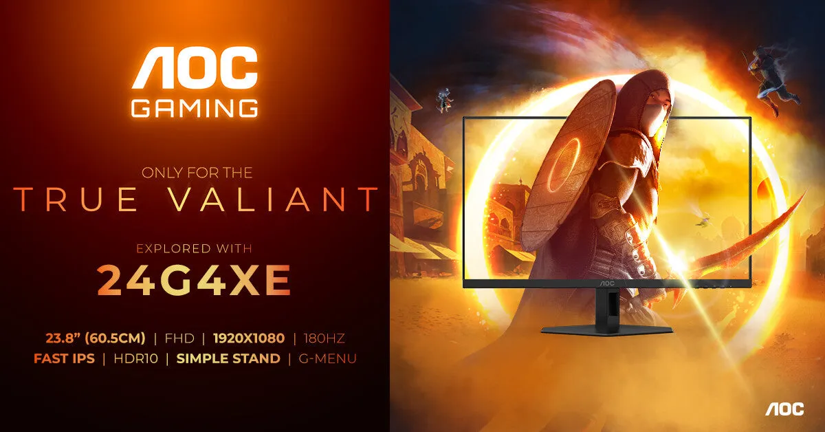 AOC 24G4XE 23.8" Full HD Gaming Monitor - 180Hz, 1ms, Fast IPS, G-SYNC Compatible, Height Adjustable, Speakers, Black and Grey
