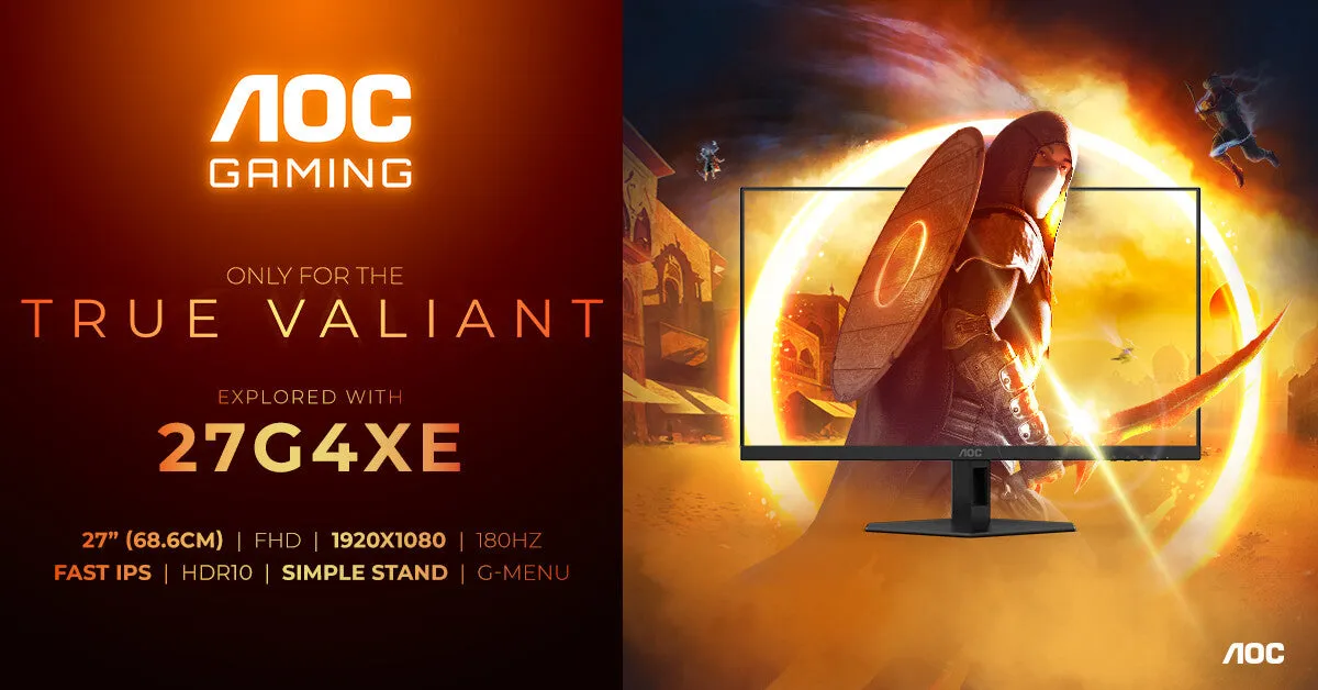 AOC 27G4XE 27" Full HD Gaming Monitor - 180Hz, 0.5ms, Fast IPS, G-SYNC, Height Adjustable, Speakers, Black and Grey