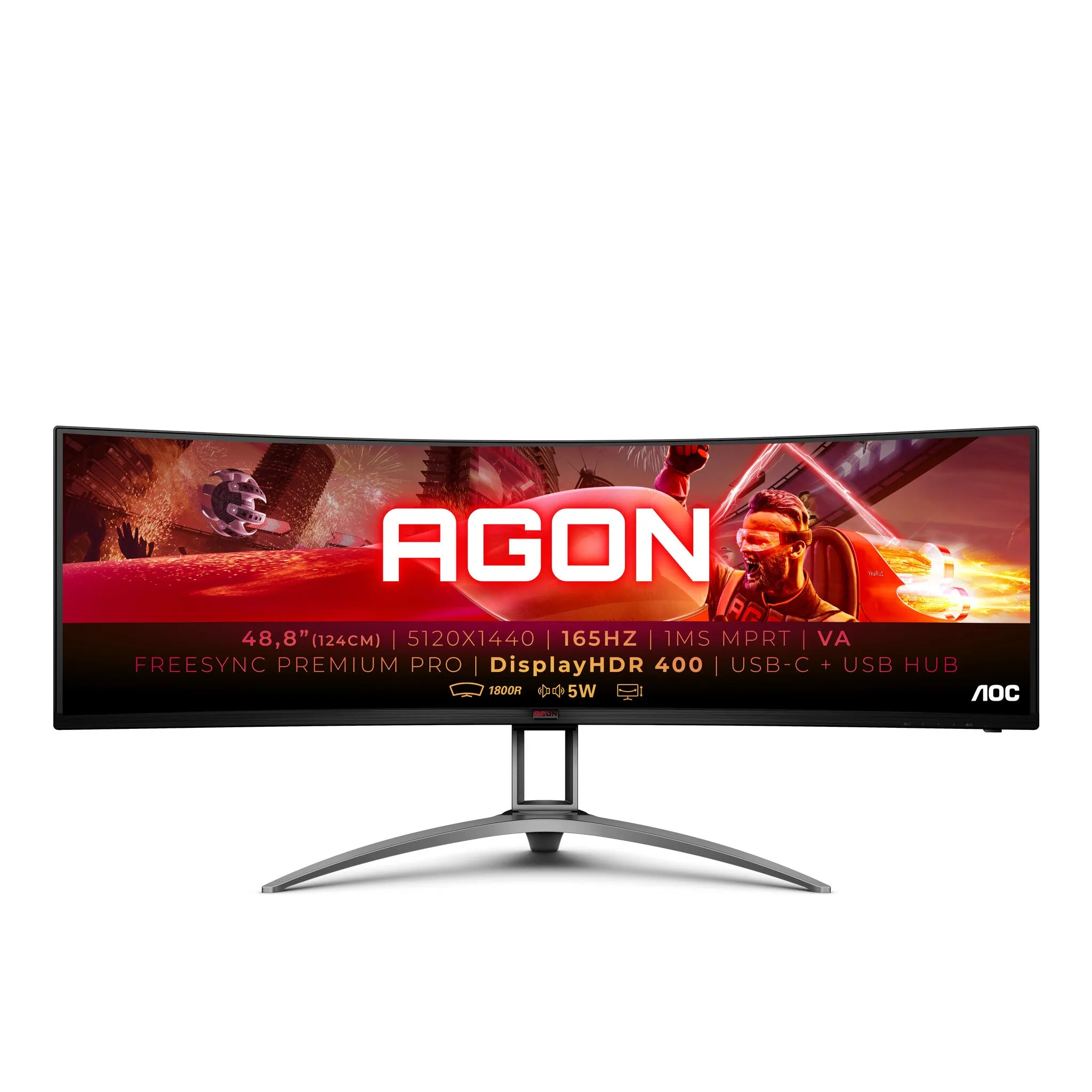 AOC AG493UCX2 49" Dual-QHD Curved Gaming Monitor - 165Hz, 1ms, VA, AMD FreeSync Premium Pro, Height Adjustable, Speakers, Black