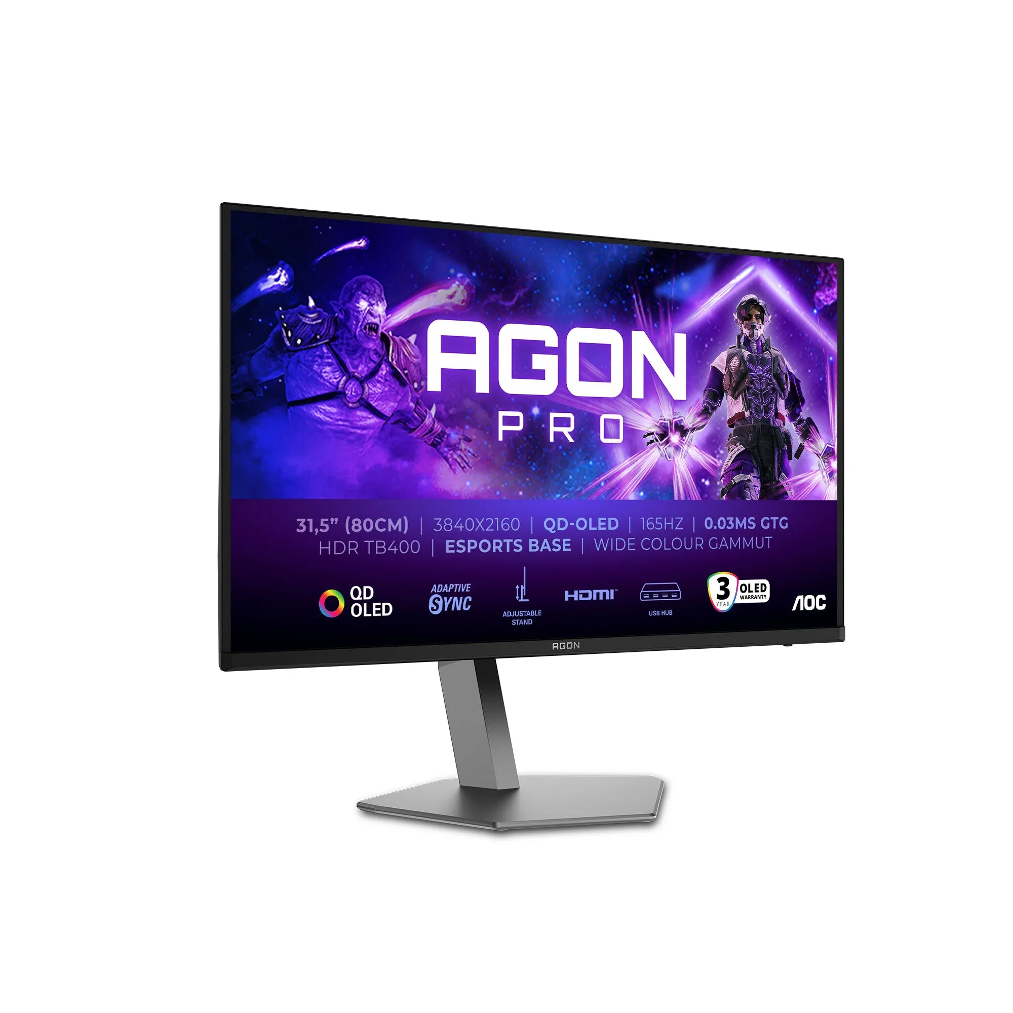 AOC AGON PRO AG326UD 31.5" 4K Ultra HD Gaming Monitor - 165Hz, 0.03ms, OLED, Adaptive Sync, Height Adjustable, Speakers, Black
