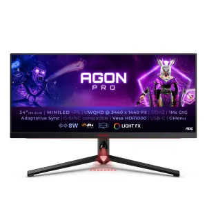 AOC AGON PRO AG344UXM 34" UltraWide Quad HD Gaming Monitor - 170Hz, 1ms, IPS, FreeSync Premium and G-SYNC Compatible, Height Adjustable, Speakers, Black and Red
