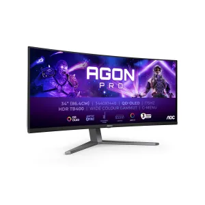 AOC AGON PRO AG346UCD 34" Wide Quad HD Curved Gaming Monitor - 175Hz, 0.03ms, QD-OLED, Adaptive Sync, Height Adjustable, Speakers, Black and Grey