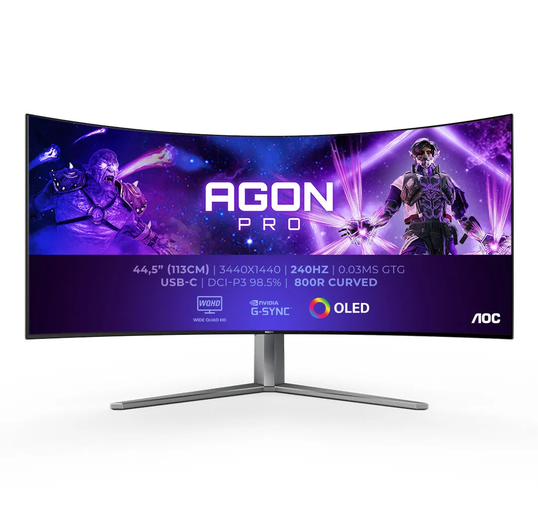 AOC AGON PRO AG456UCZD 45" Wide Quad HD Curved Gaming Monitor - 240Hz, 0.03ms, OLED, G-SYNC Compatible, Height Adjustable, Speakers, Black