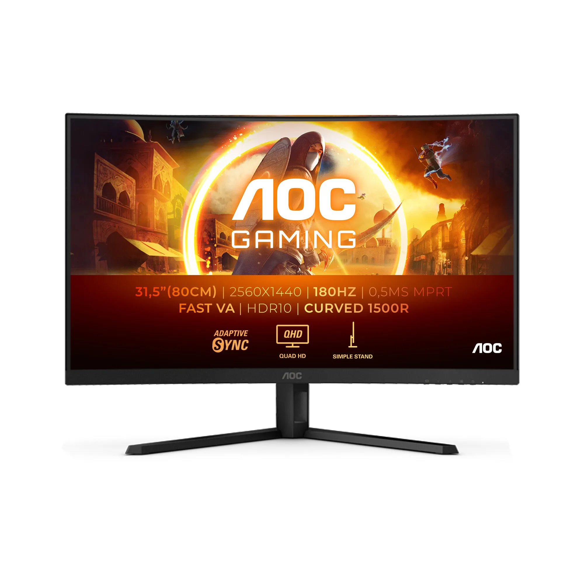 AOC CQ32G4VE 32'' Curved Gaming Monitor - QHD, 180Hz, 1ms, HDR10, FreeSync, Black & Grey