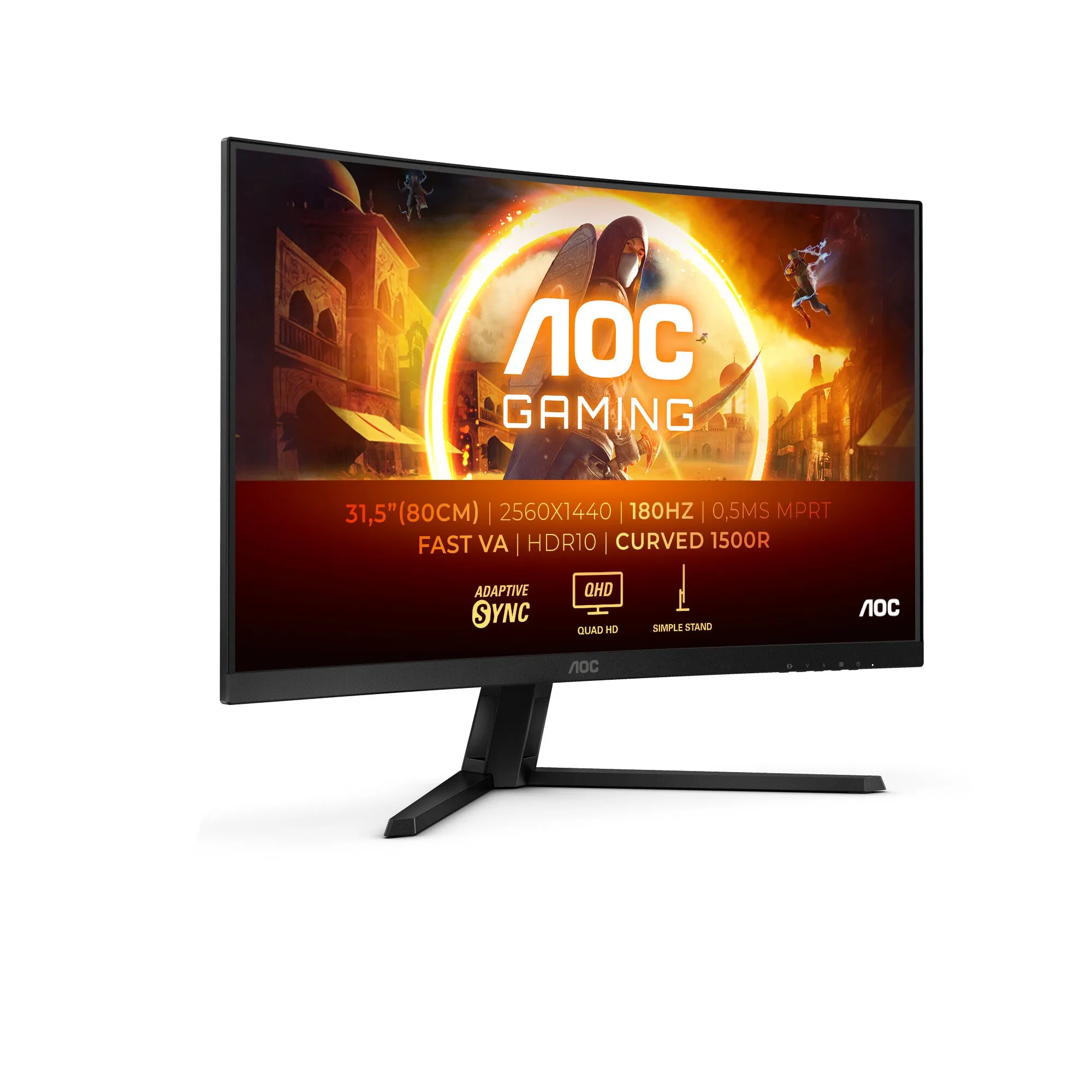 AOC CQ32G4VE 32'' Curved Gaming Monitor - QHD, 180Hz, 1ms, HDR10, FreeSync, Black & Grey