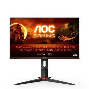 AOC G2 24G2ZU/BK 23.8" Full HD Gaming Monitor - 240Hz, 0.5ms, IPS, Adaptive Sync, G-Sync Compatible, Height Adjustable, Speakers, Black and Red