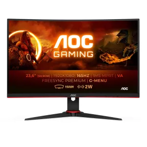 AOC G2 C24G2AE/BK 23.6" Full HD Curved Gaming Monitor - 165Hz, 1ms, VA, AMD FreeSync Premium, Speakers, Black and Red
