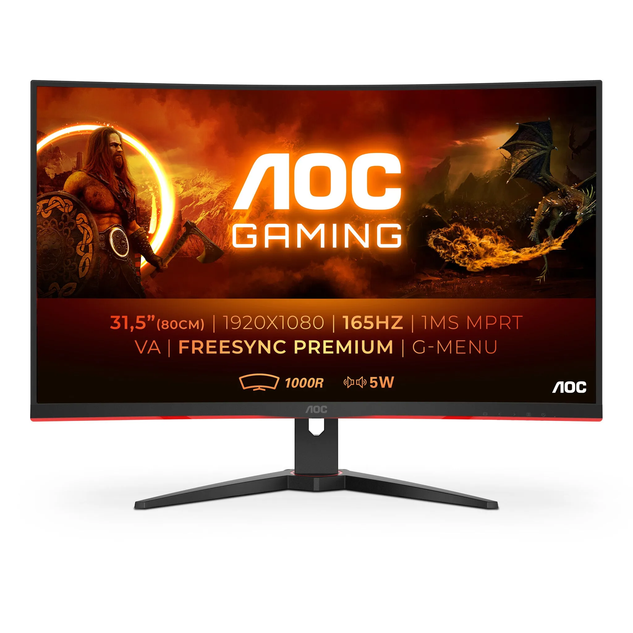 AOC G2 C32G2AE/BK 31.5" Full HD Curved Gaming Monitor - 165Hz, 1ms, VA, AMD FreeSync Premium, Speakers, Black and Red