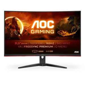 AOC G2 C32G2AE/BK 31.5" Full HD Curved Gaming Monitor - 165Hz, 1ms, VA, AMD FreeSync Premium, Speakers, Black and Red