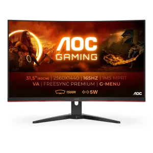 AOC G2 CQ32G2SE/BK 31.5" 2K Ultra HD Curved Gaming Monitor - 165Hz, 1ms, VA, AMD FreeSync Premium, Speakers, Black and Red