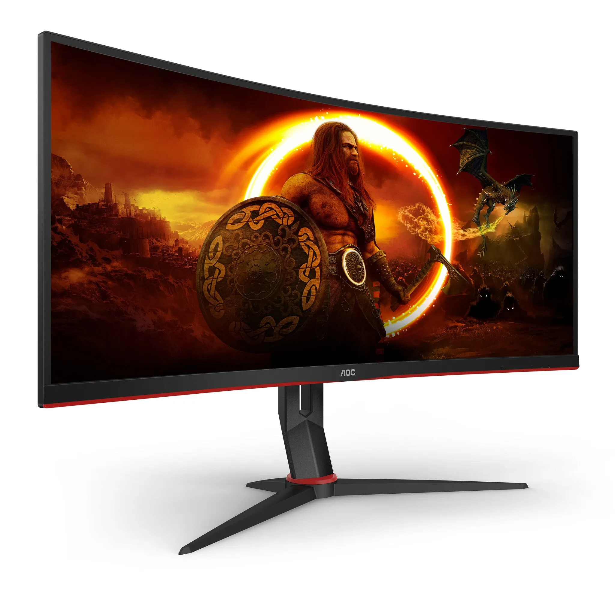 AOC G2 CU34G2/BK 34" Quad HD Curved Gaming Monitor - 100Hz, 1ms, VA, Adaptive Sync, Height Adjustable, Speakers, Black and Red
