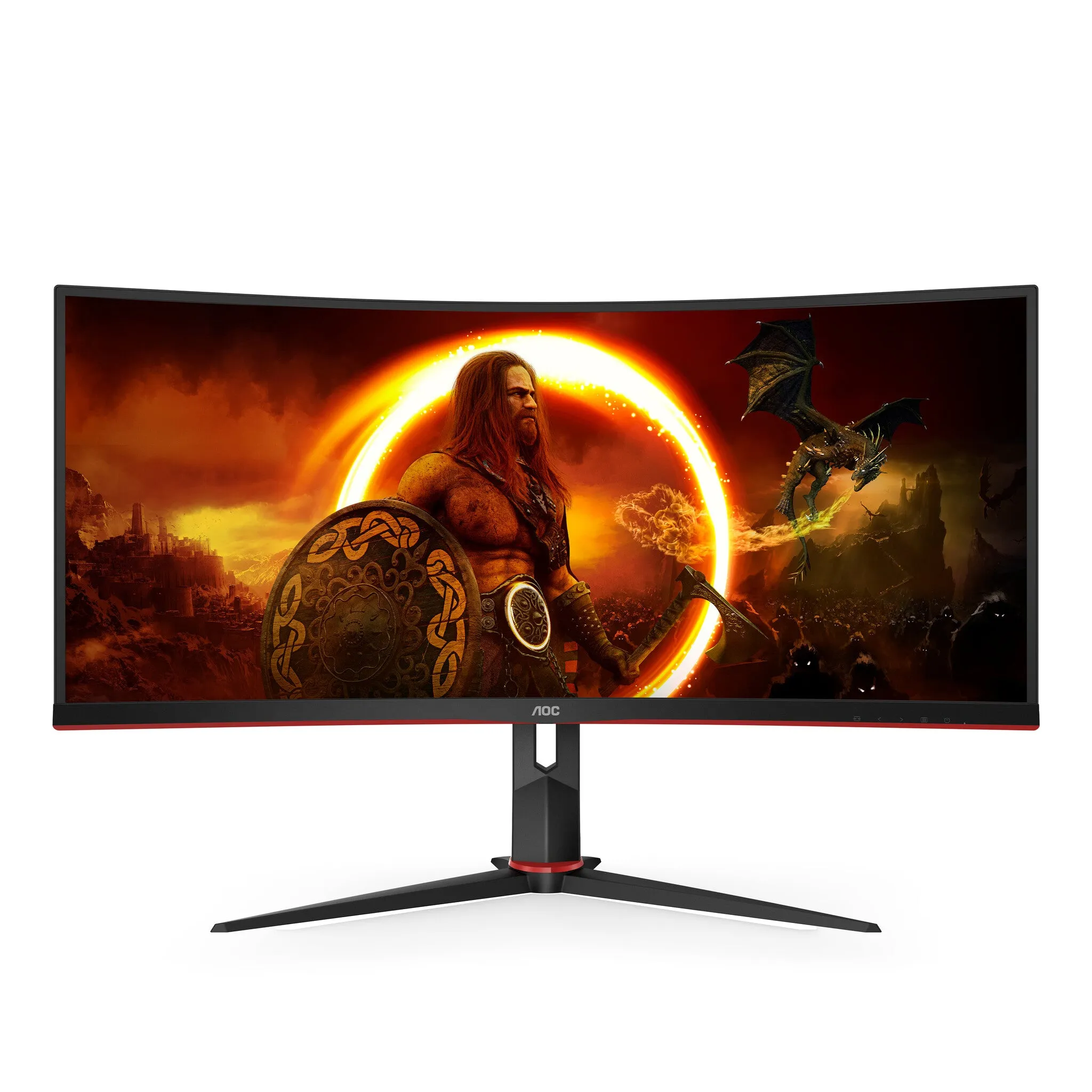 AOC G2 CU34G2/BK 34" Quad HD Curved Gaming Monitor - 100Hz, 1ms, VA, Adaptive Sync, Height Adjustable, Speakers, Black and Red