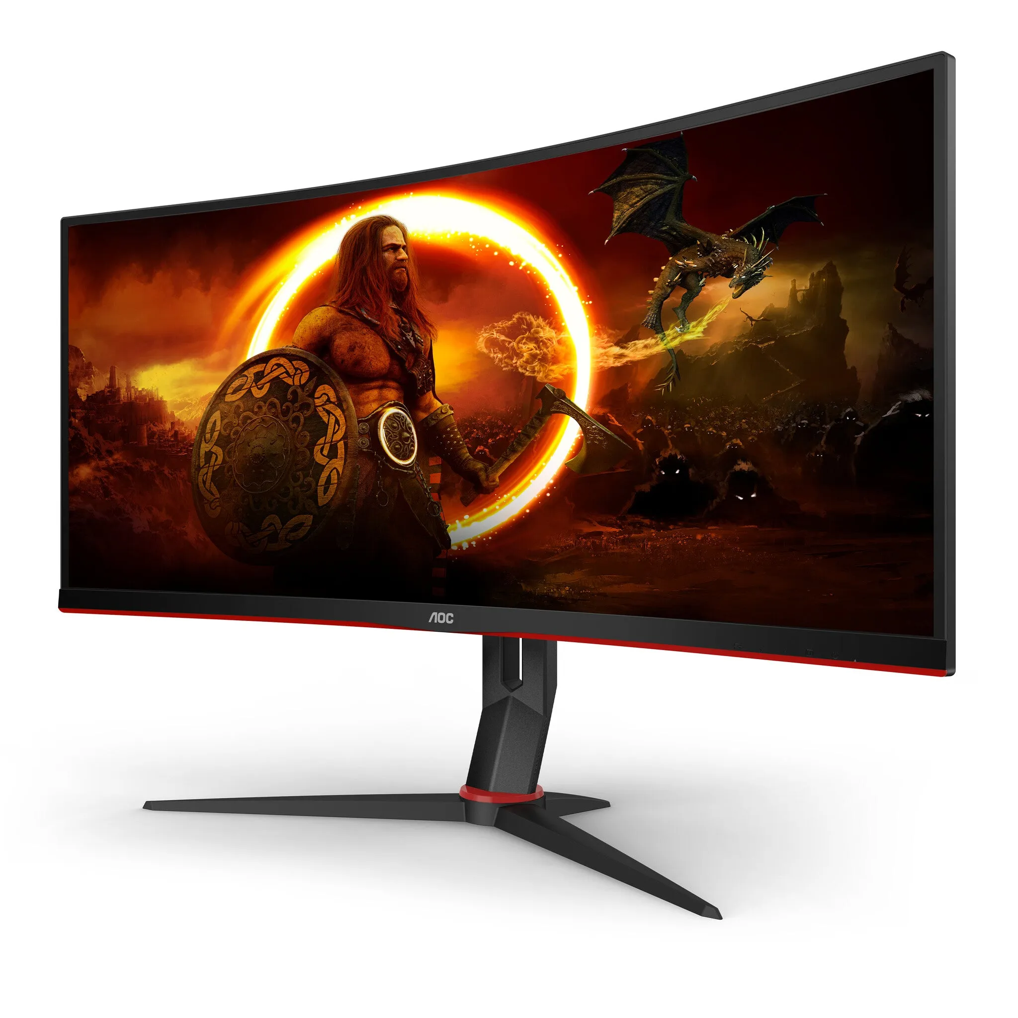 AOC G2 CU34G2/BK 34" Quad HD Curved Gaming Monitor - 100Hz, 1ms, VA, Adaptive Sync, Height Adjustable, Speakers, Black and Red
