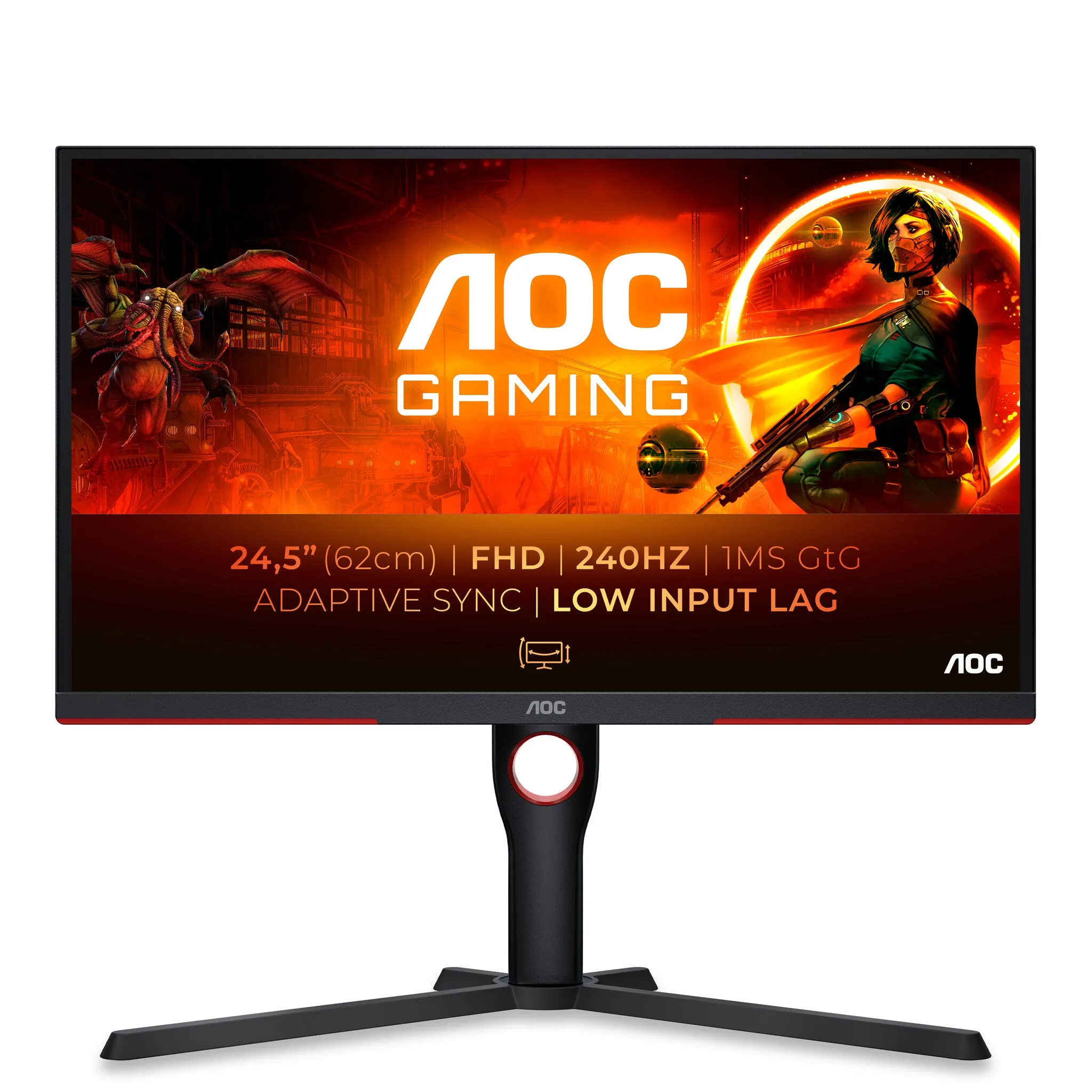 AOC G3 25G3ZM/BK 24.5" Full HD Gaming Monitor - 240Hz, 0.5ms, VA, Adaptive Sync, Height Adjustable, Black and Red