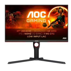AOC G3 U27G3X/BK 27" 4K Ultra HD Gaming Monitor - 160Hz, 1ms, IPS, Adaptive Sync, Height Adjustable, Black and Red