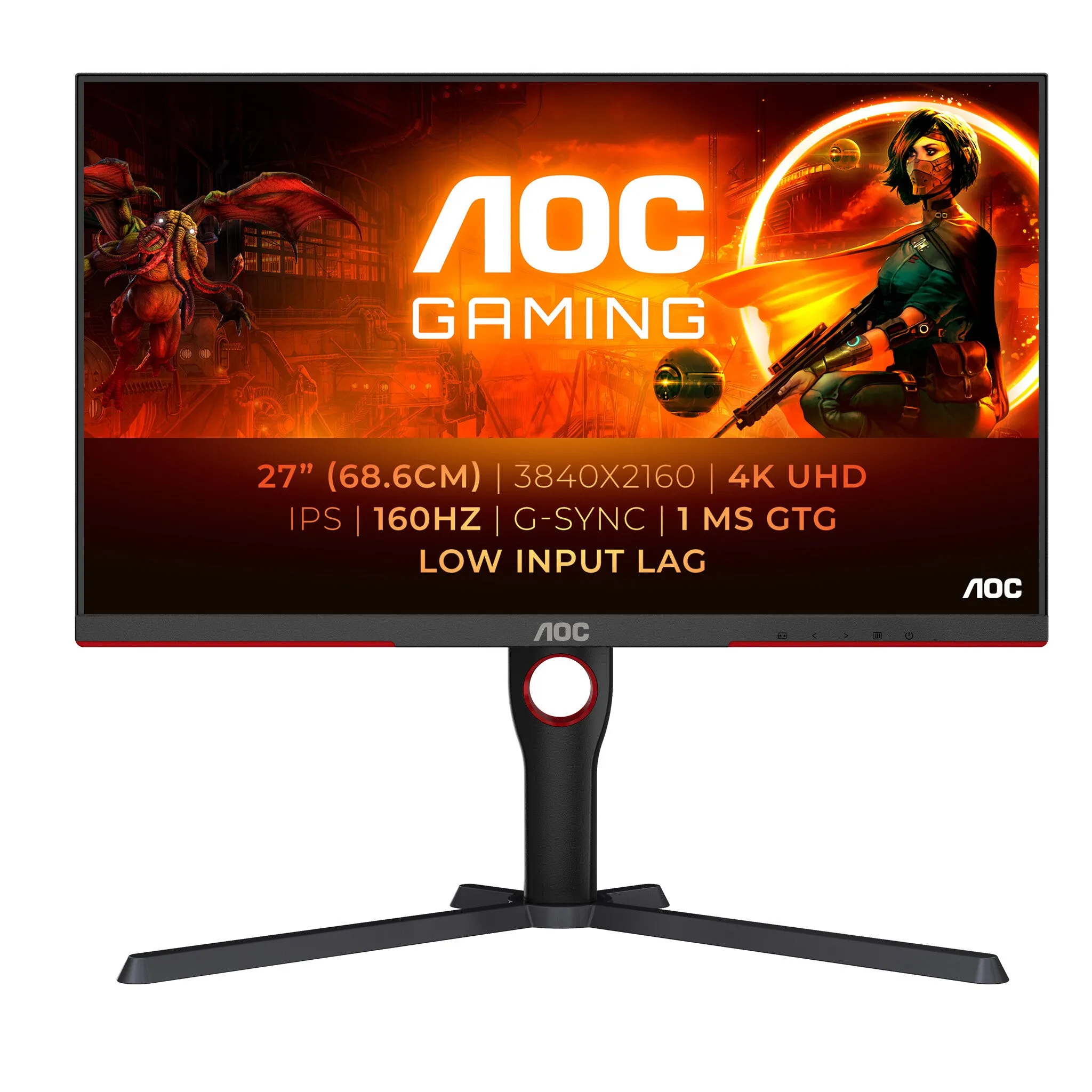 AOC G3 U27G3X/BK 27" 4K Ultra HD Gaming Monitor - 160Hz, 1ms, IPS, Adaptive Sync, Height Adjustable, Black and Red