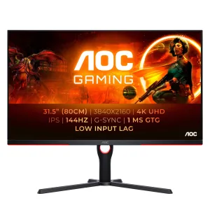 AOC G3 U32G3X/BK 31.5" 4K Ultra HD Gaming Monitor - 144Hz, 1ms, IPS, G-Sync, Height Adjustable, Speakers, Black and Red
