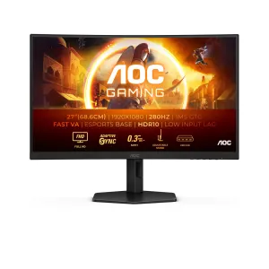 AOC G4 C27G4ZXU 27" Full HD Curved Gaming Monitor - 280Hz, 0.3ms, Fast VA, Adaptive Sync, Height Adjustable, Speakers, Black