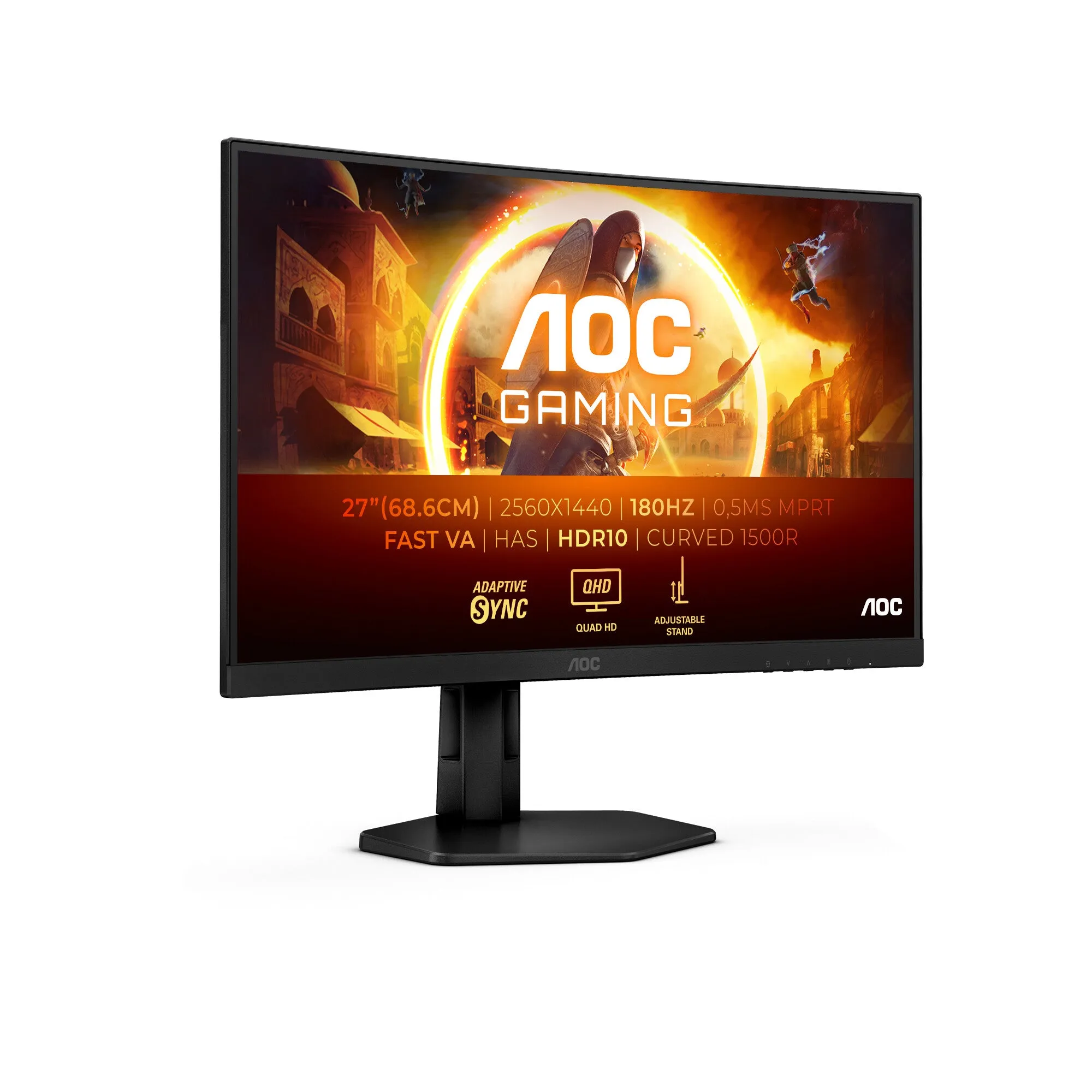 AOC G4 CQ27G4X 27" Quad HD Curved Gaming Monitor - 180Hz, 0.5ms, Fast VA, Height Adjustable, Black