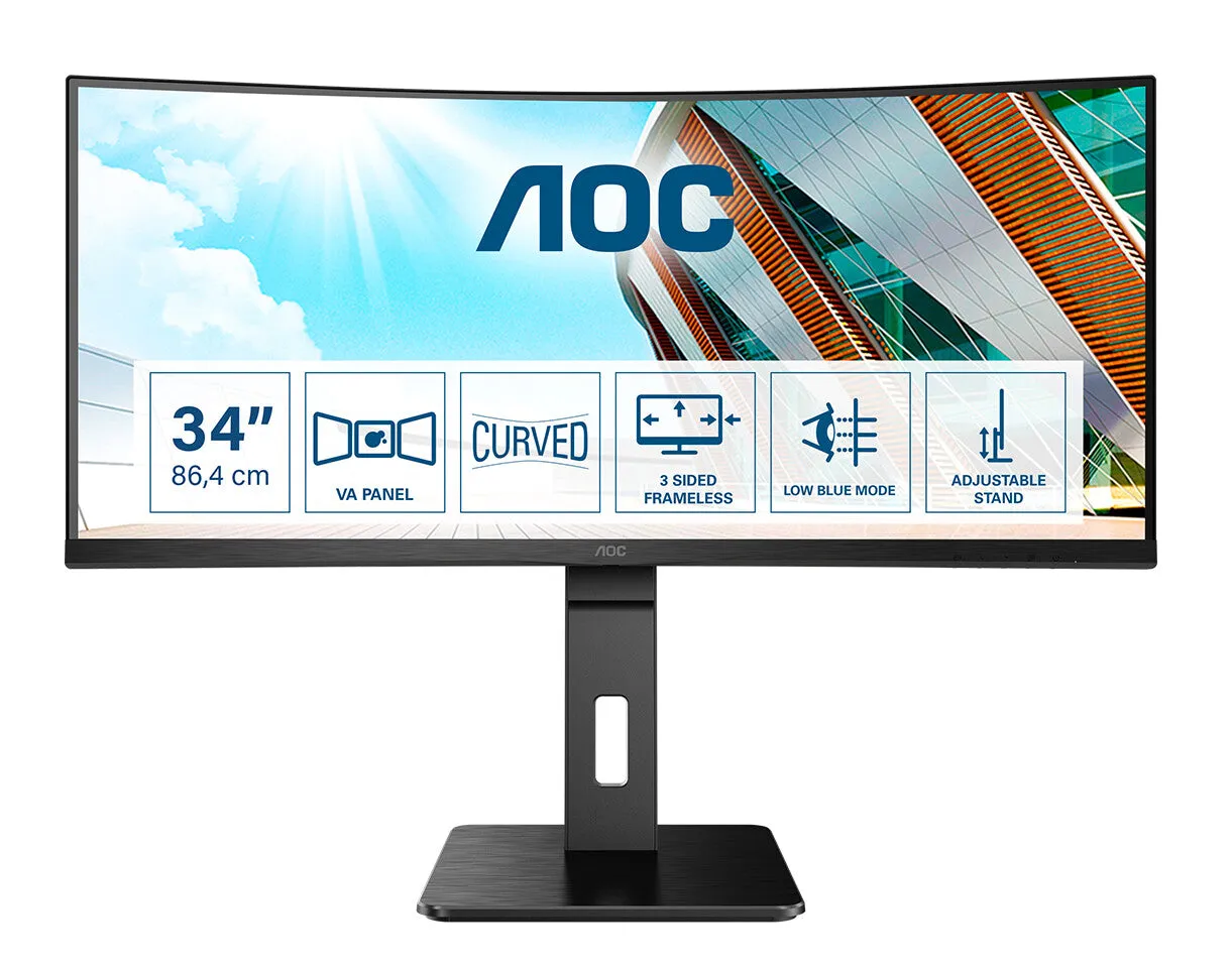 AOC P2 CU34P2A 34" Quad HD Curved Gaming Monitor - 100Hz, 1ms, VA, Height Adjustable, Speakers, Black