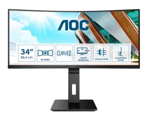 AOC P2 CU34P2A 34" Quad HD Curved Gaming Monitor - 100Hz, 1ms, VA, Height Adjustable, Speakers, Black