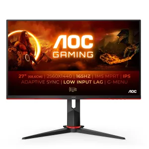 AOC Q27G2S/EU 27" Quad HD Gaming Monitor - 165Hz, 1ms, IPS, G-Sync Compatible, Height Adjustable, Speakers, Black and Red