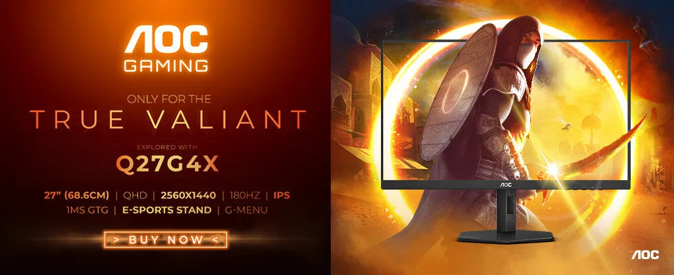AOC Q27G4X 27" Quad HD Gaming Monitor - 180Hz, 1ms, Fast IPS, Adaptive Sync, Height Adjustable, Black