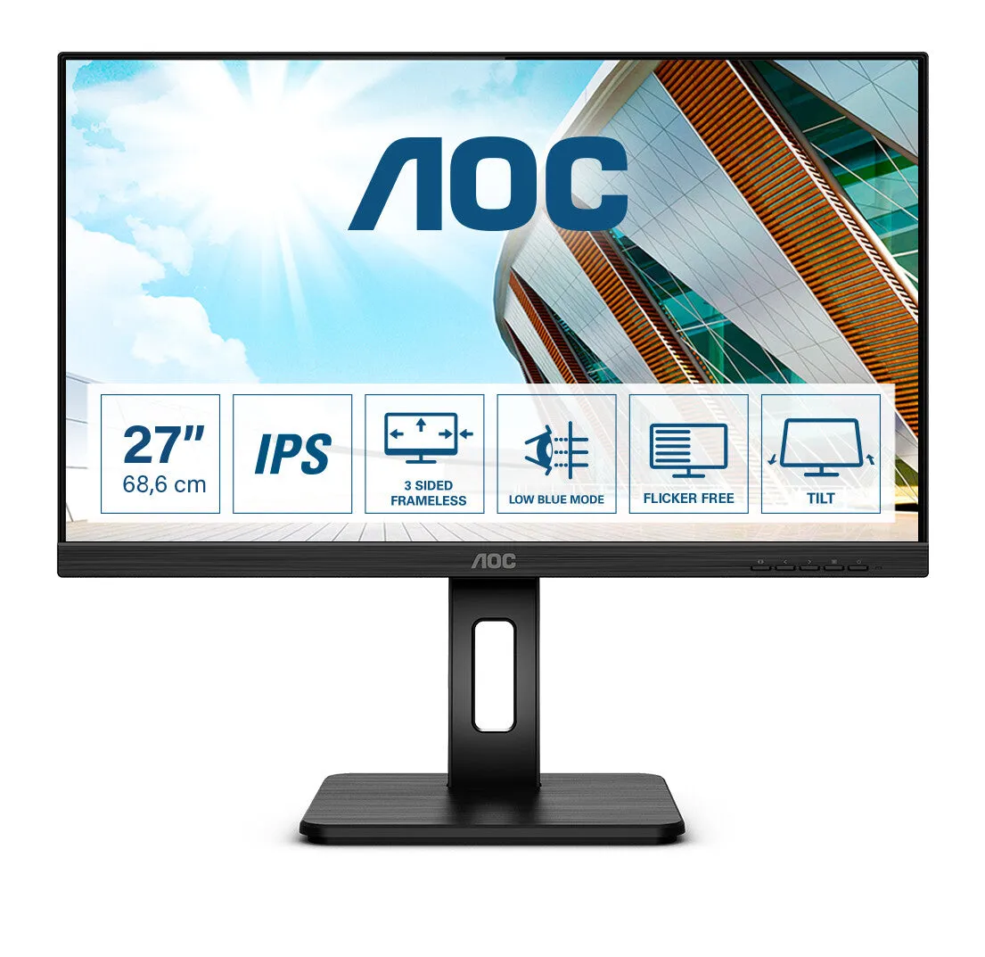 AOC Q27P2Q 27" Quad HD Monitor - 75Hz, 4ms, IPS, Height Adjustable, Speakers, Black