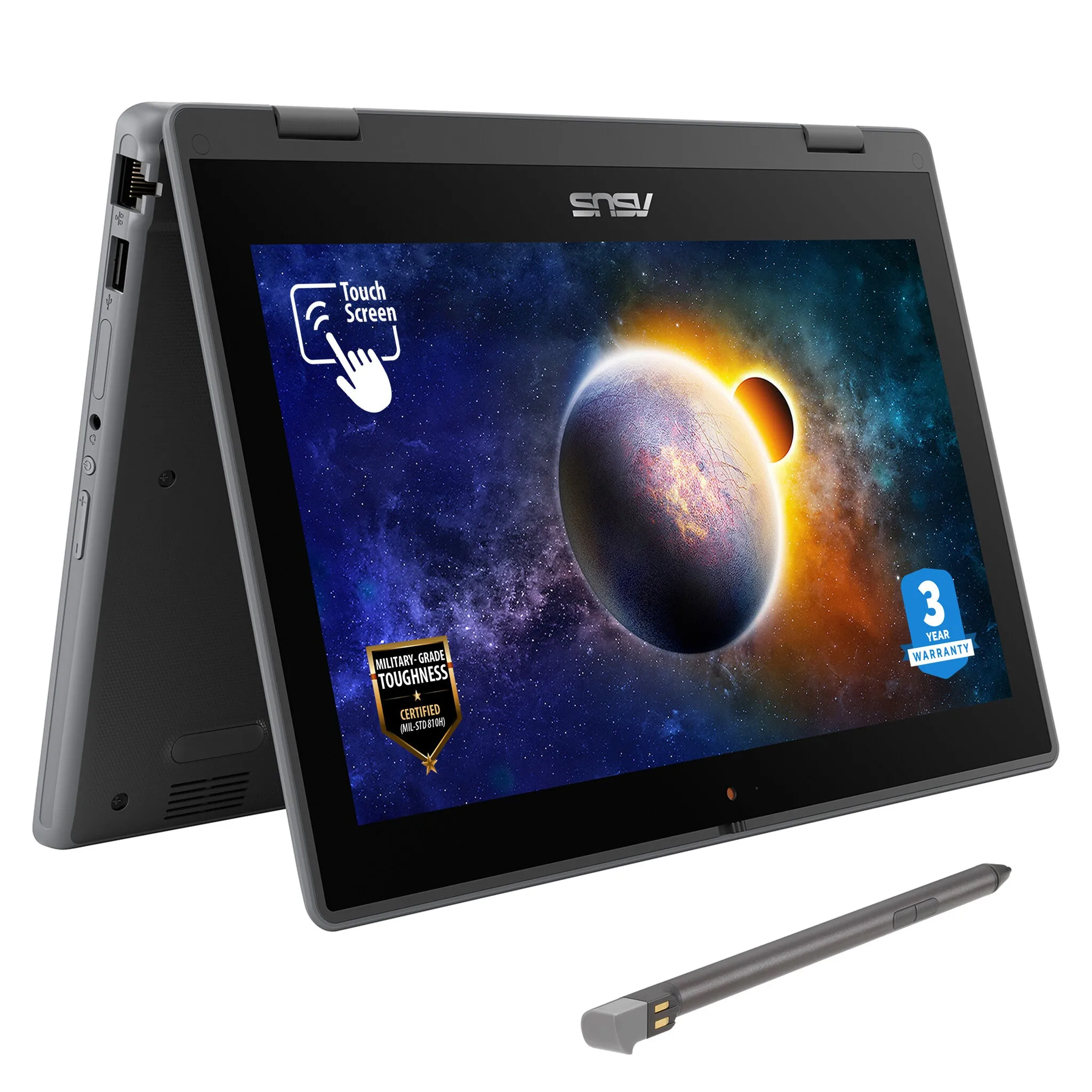 ASUS BR1100FKA-BP0543XA 11.6" 2-in-1 Laptop - Intel Pentium Silver N6000, 4GB RAM, 128GB eMMC, Touchscreen, Windows 11 Pro Education, Grey