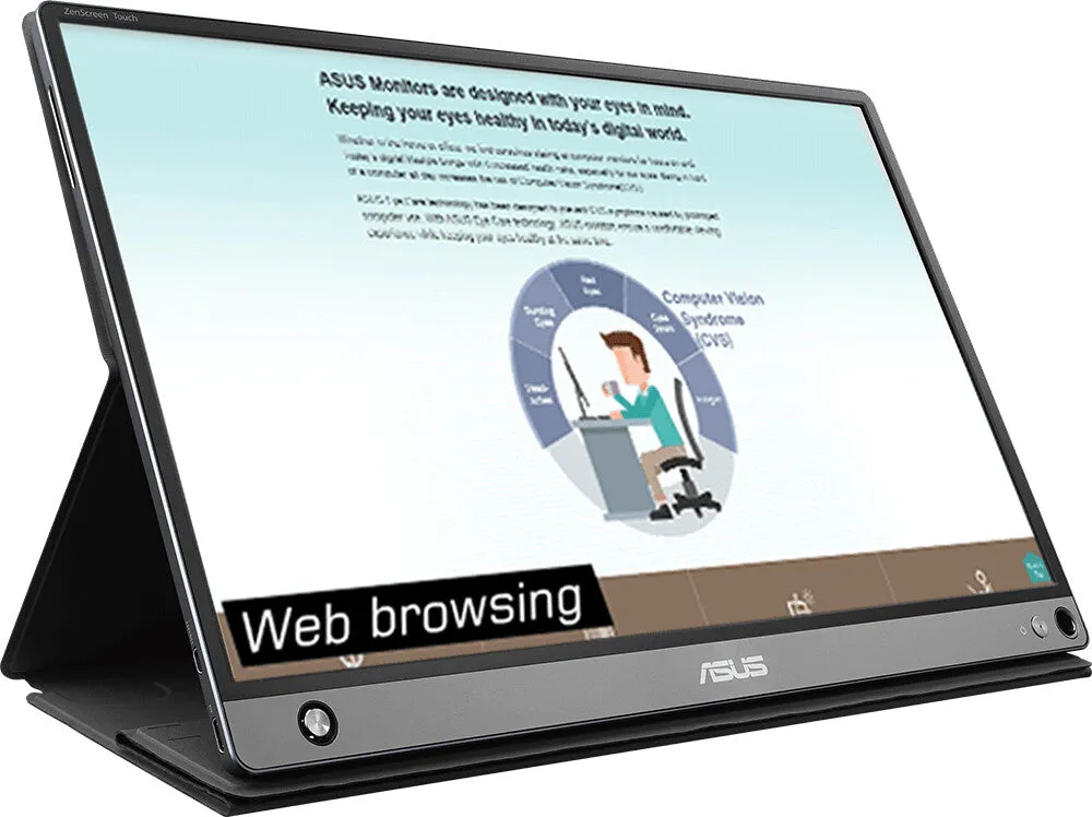 ASUS ZenScreen Touch MB16AMT 15.6" Full HD Monitor - 5ms, IPS, Built-in Speakers, Black and Grey