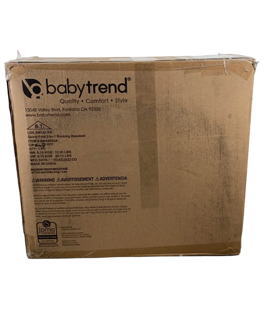 Baby Trend Quick-Fold 2-in-1 Rocking Bassinet, Shadow Stone Gray