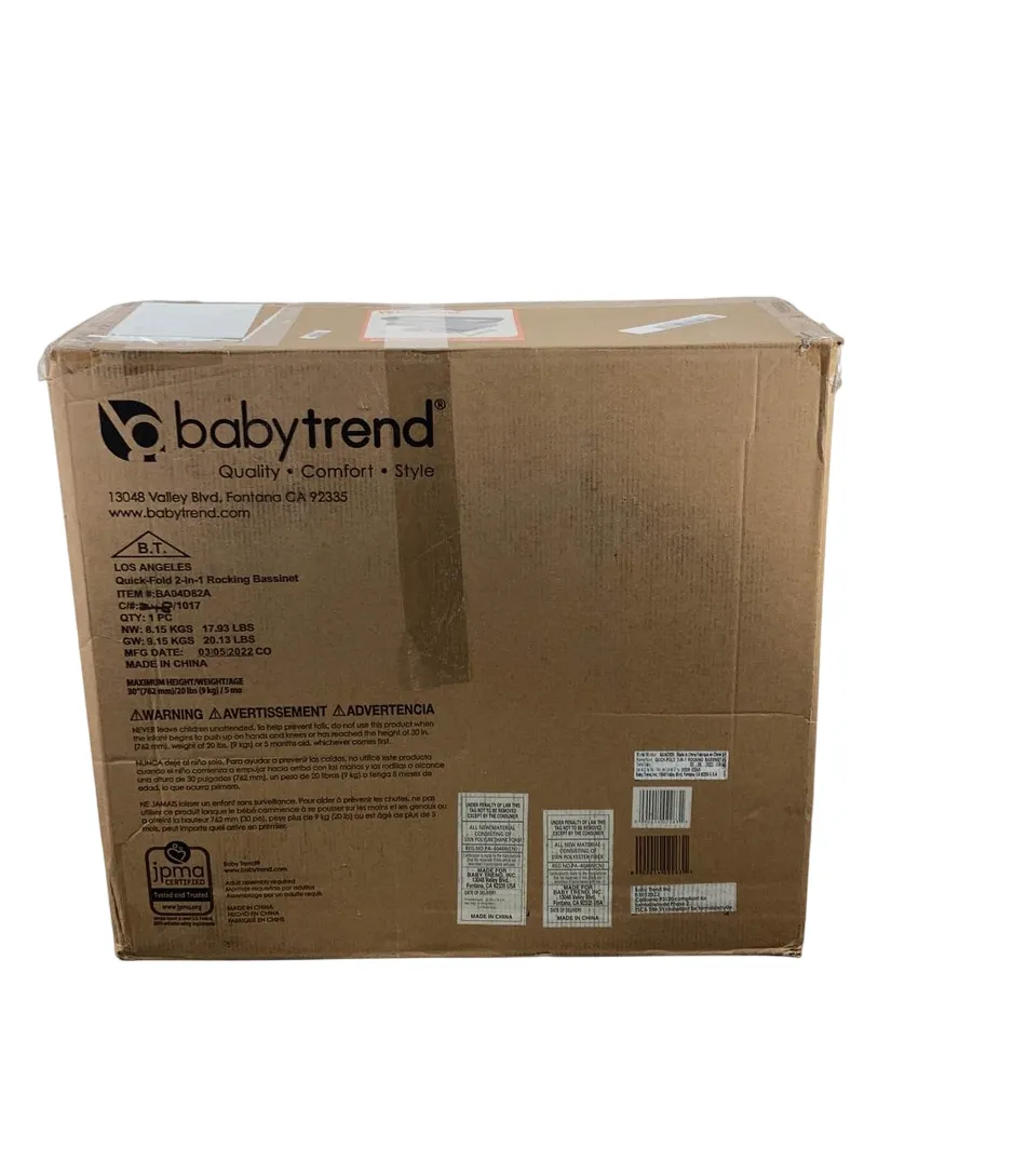 Baby Trend Quick-Fold 2-in-1 Rocking Bassinet, Shadow Stone Gray