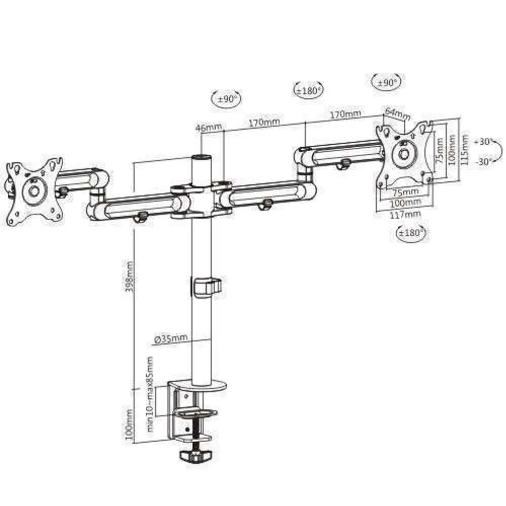 Brateck Monitor Desk Mount Dual Arm 17" - 32"