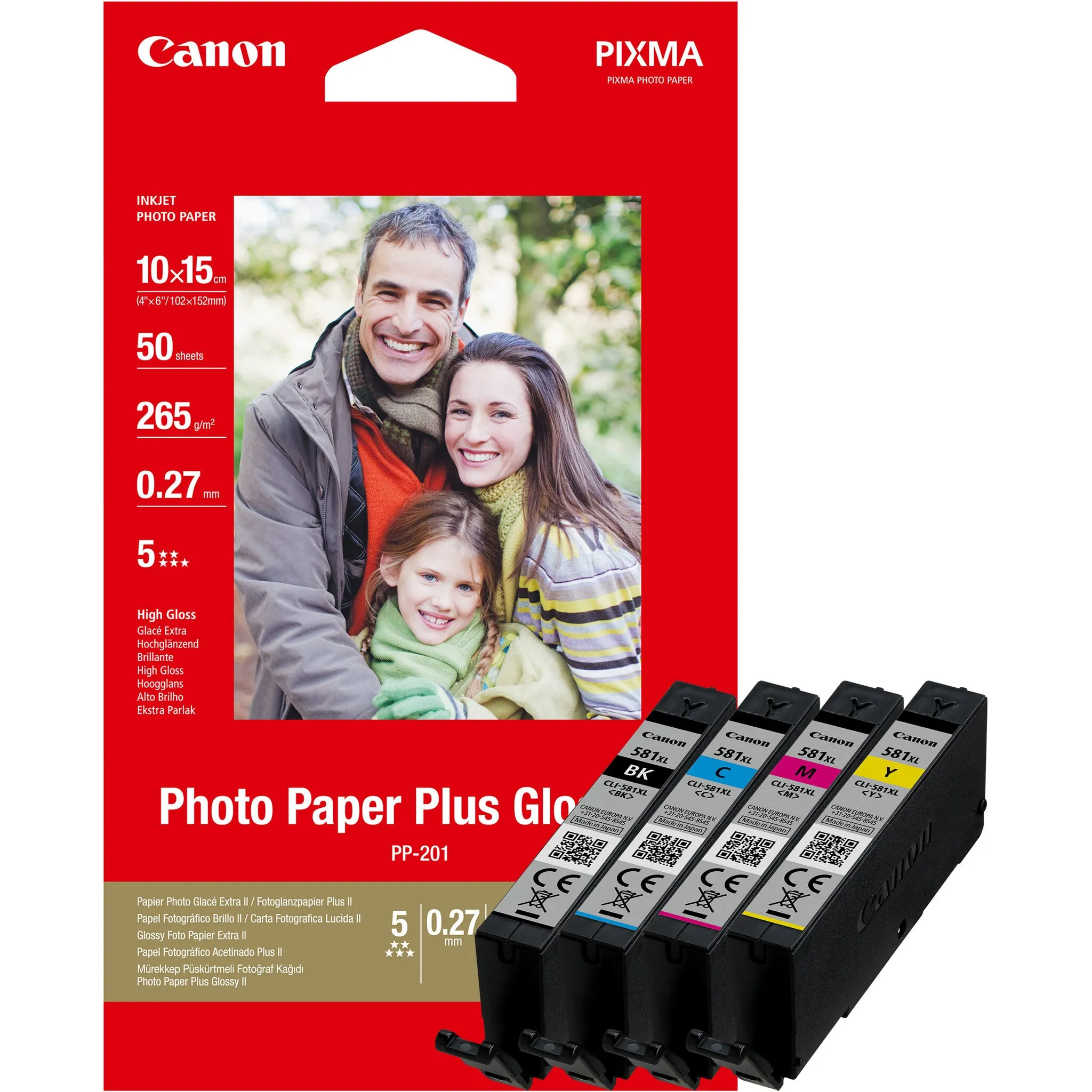 Canon CLI-581XL BK/C/M/Y High Yield Ink Cartridge   Photo Paper Value Pack