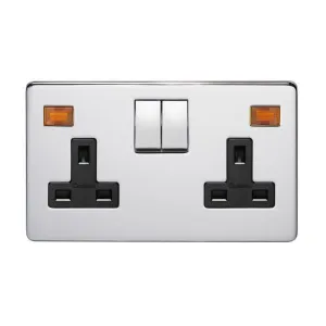 Crabtree Platinum 7316-3-HPC Socket 2 Gang Switched DP c/w Neon Highly Polished Chrome