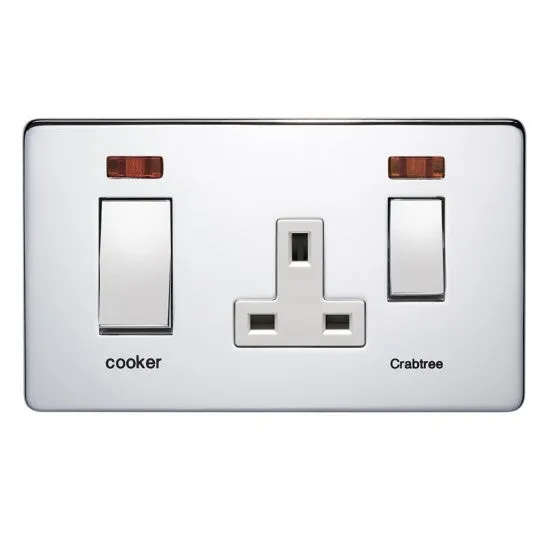 Crabtree Platinum 7521/3HPC 45A DP Switch   Socket with Neon Highly Polished Chrome