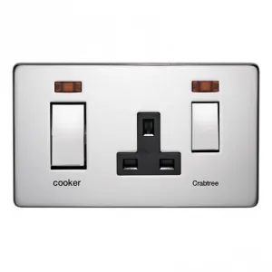 Crabtree Platinum 7521/3HPC 45A DP Switch   Socket with Neon Highly Polished Chrome