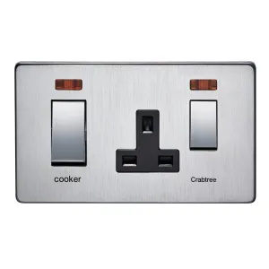 Crabtree Platinum 7521/3SC 45A DP Switch   Socket Satin with Neon Chrome