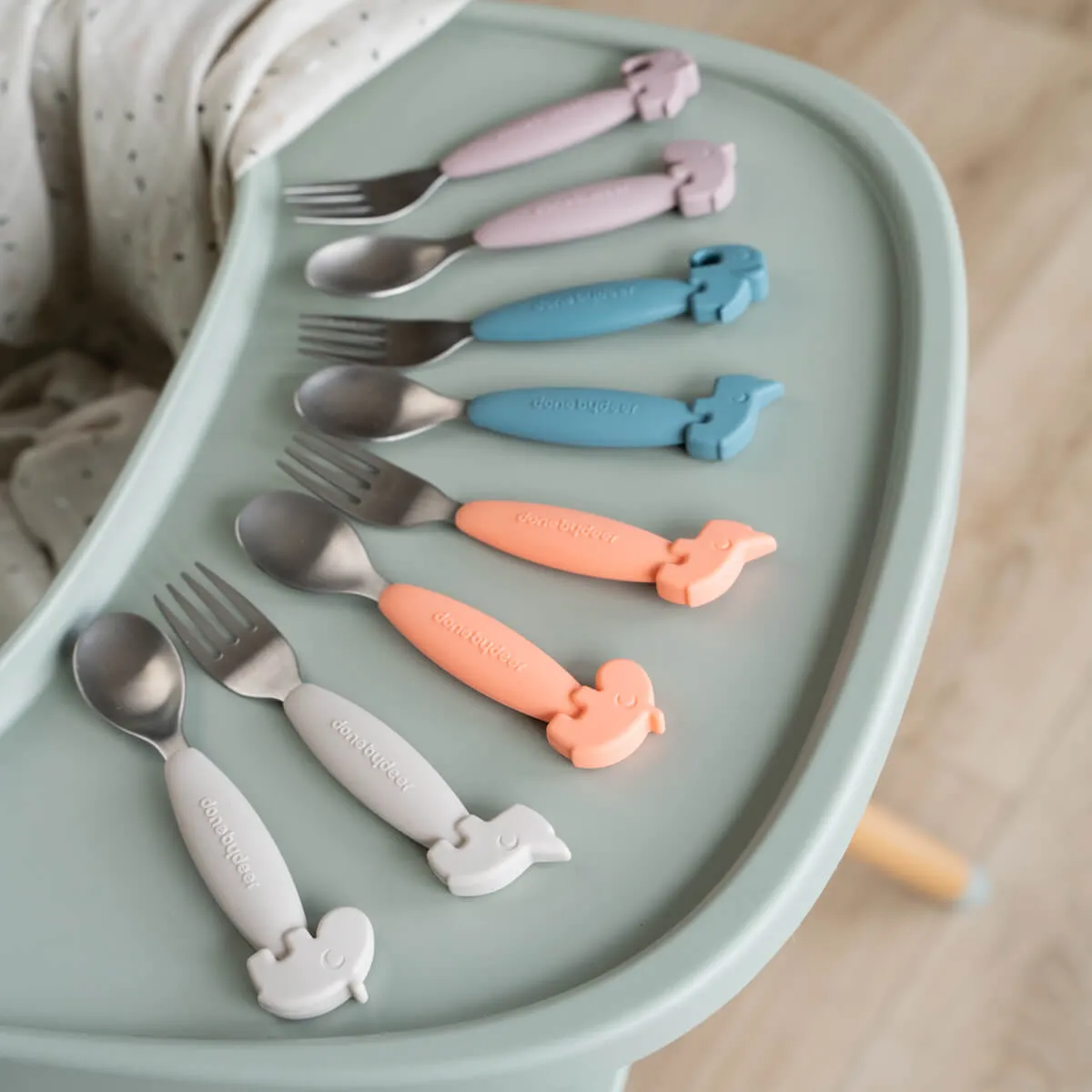 Deer Friends Easy-Grip Spoon & Fork Set | Coral
