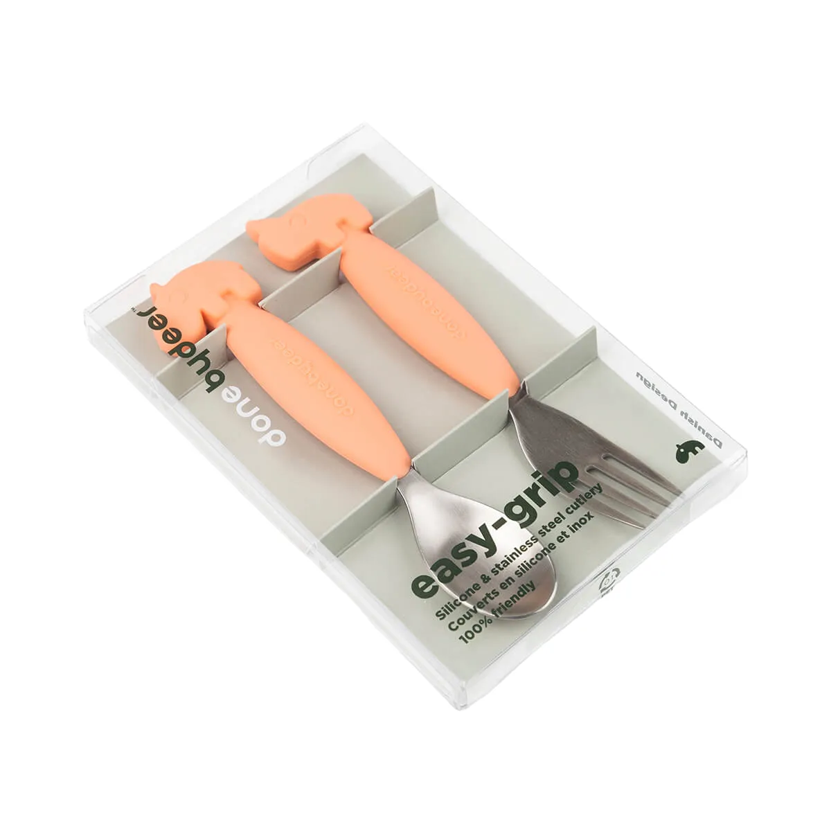 Deer Friends Easy-Grip Spoon & Fork Set | Coral