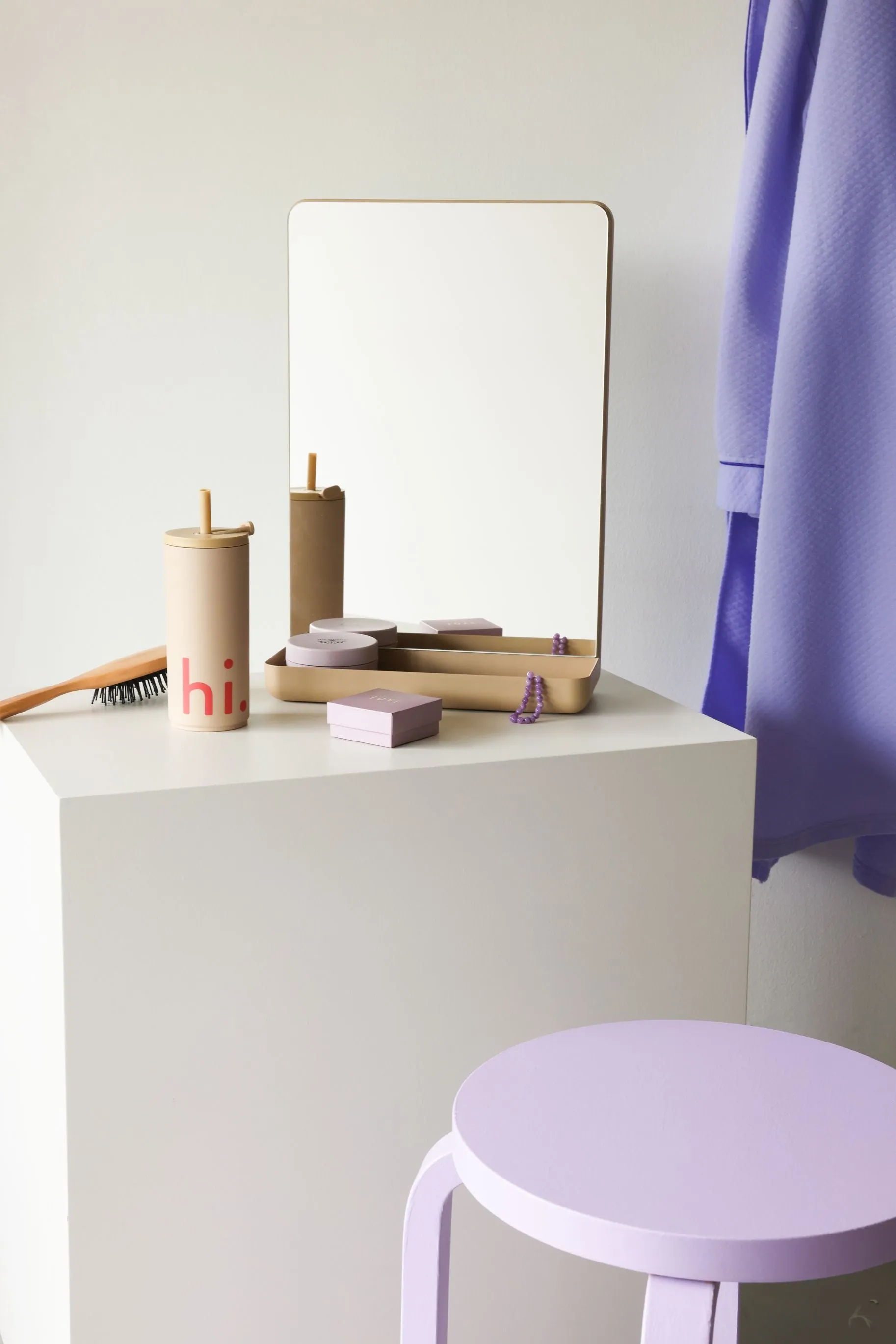 Design Letters Wall Mirror Mirror Shelf, Beige