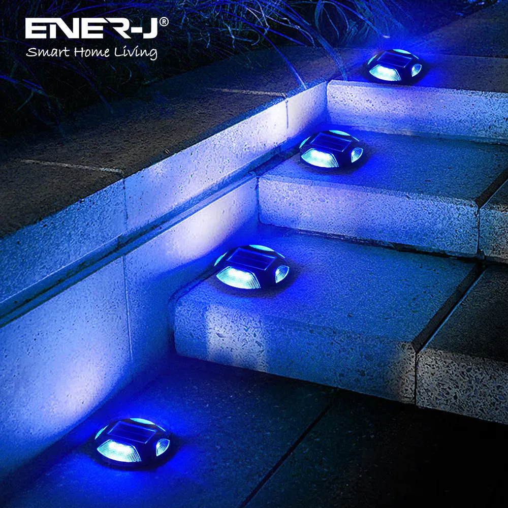 Ener J Smart Solar Powered LED Floor Lights 6000K   Blue- 2 Piece