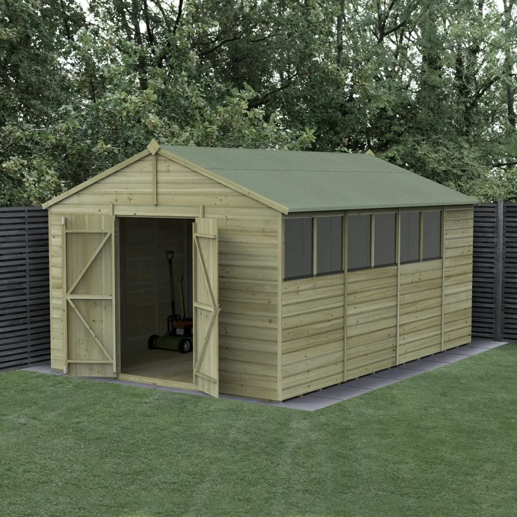 Forest Garden Beckwood 10x15 Apex Shed with 6 Windows and Double Door