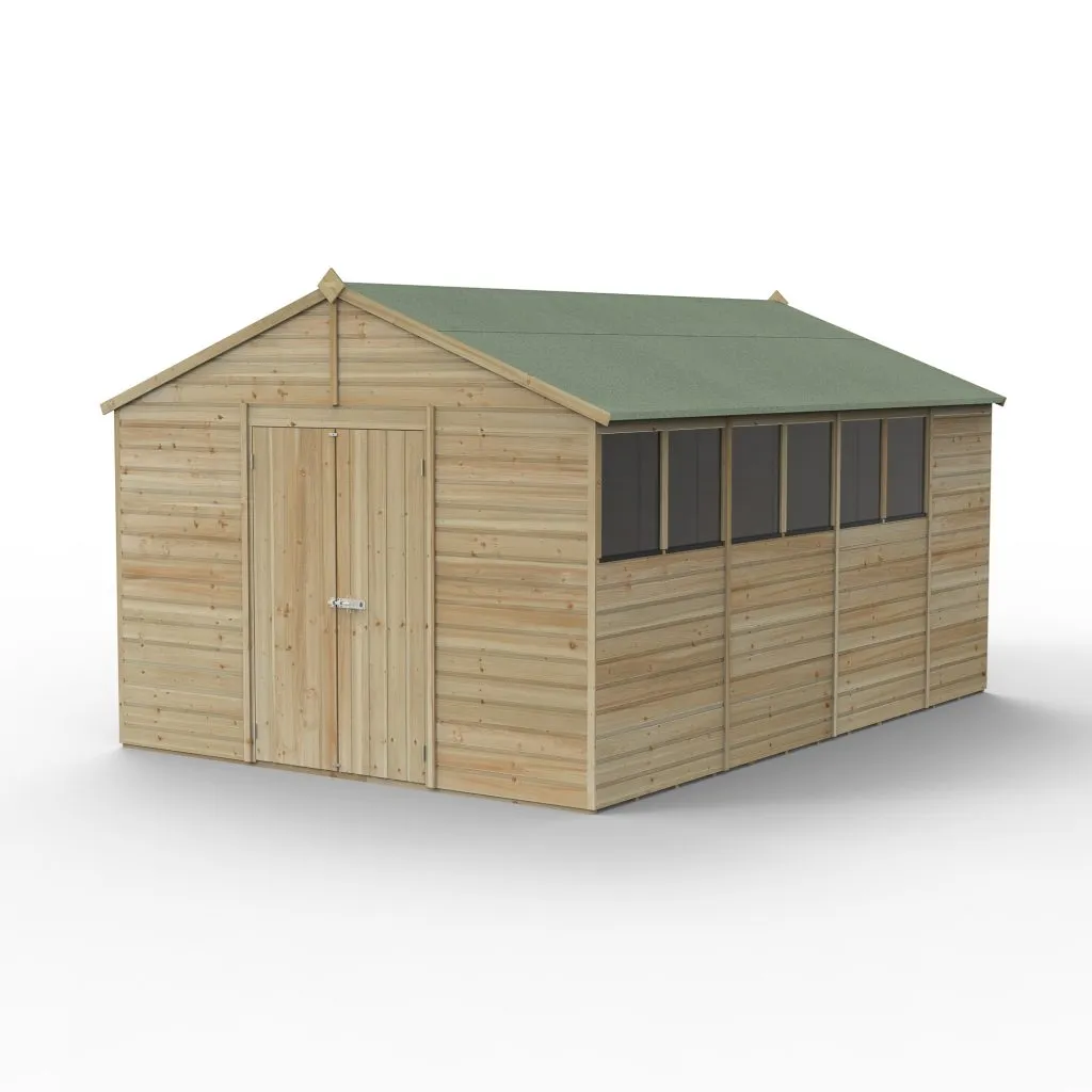 Forest Garden Beckwood 10x15 Apex Shed with 6 Windows and Double Door